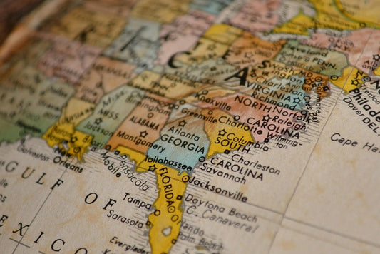 Close-up of a vintage globe focusing on North America